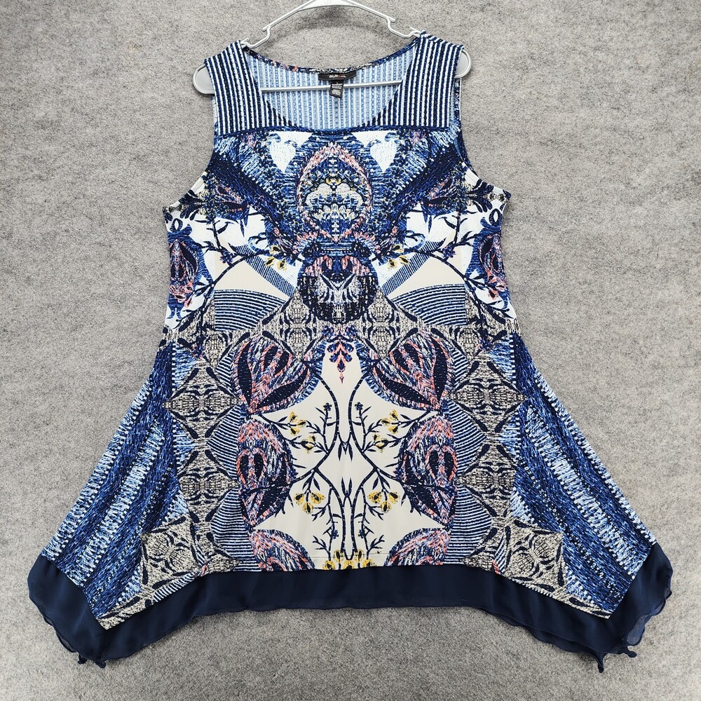 Style Co Shirt Womens Large Sleeveless Blue Floral Tunic